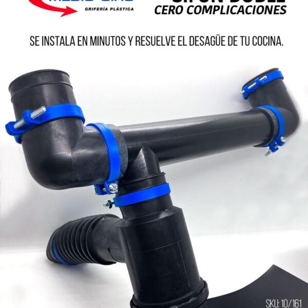 Sifón Doble PVC con Abrazadera "Medio Giro"