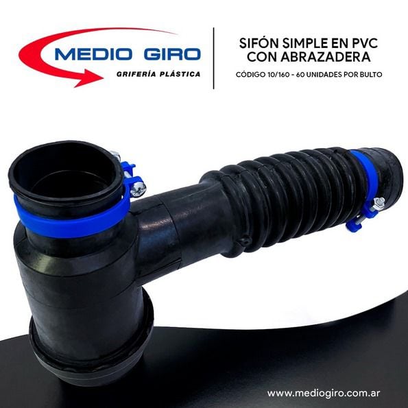 Sifón Simple en PVC con Abrazadera "Medio Giro"